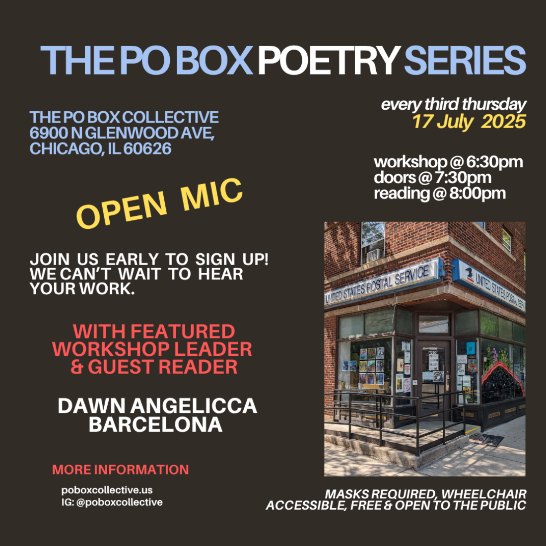 PO Box Poetry Series Reading, Writing Workshop & Potluck