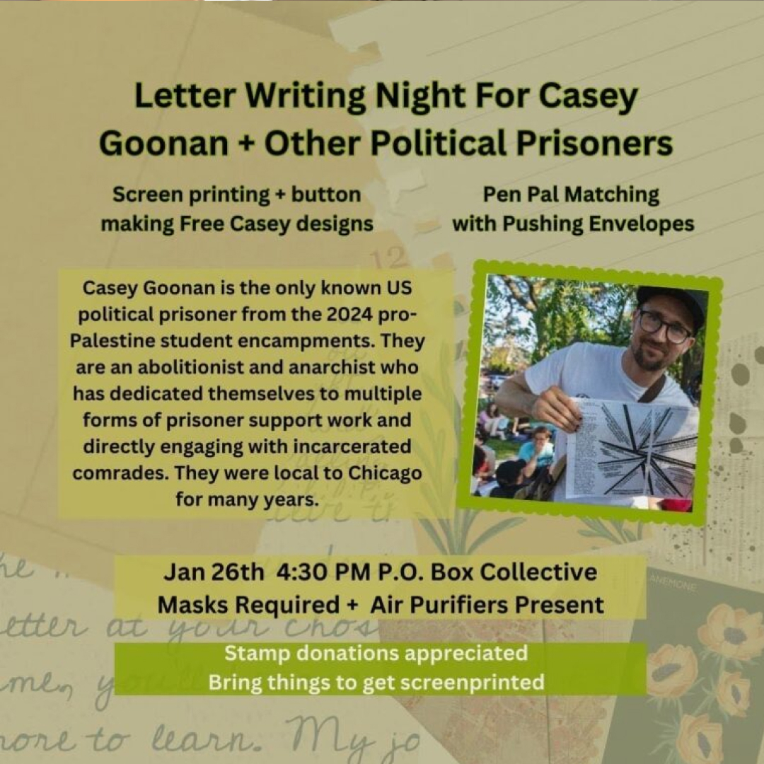 Letter Writing for Casey Goonan + Other Political Prisoners