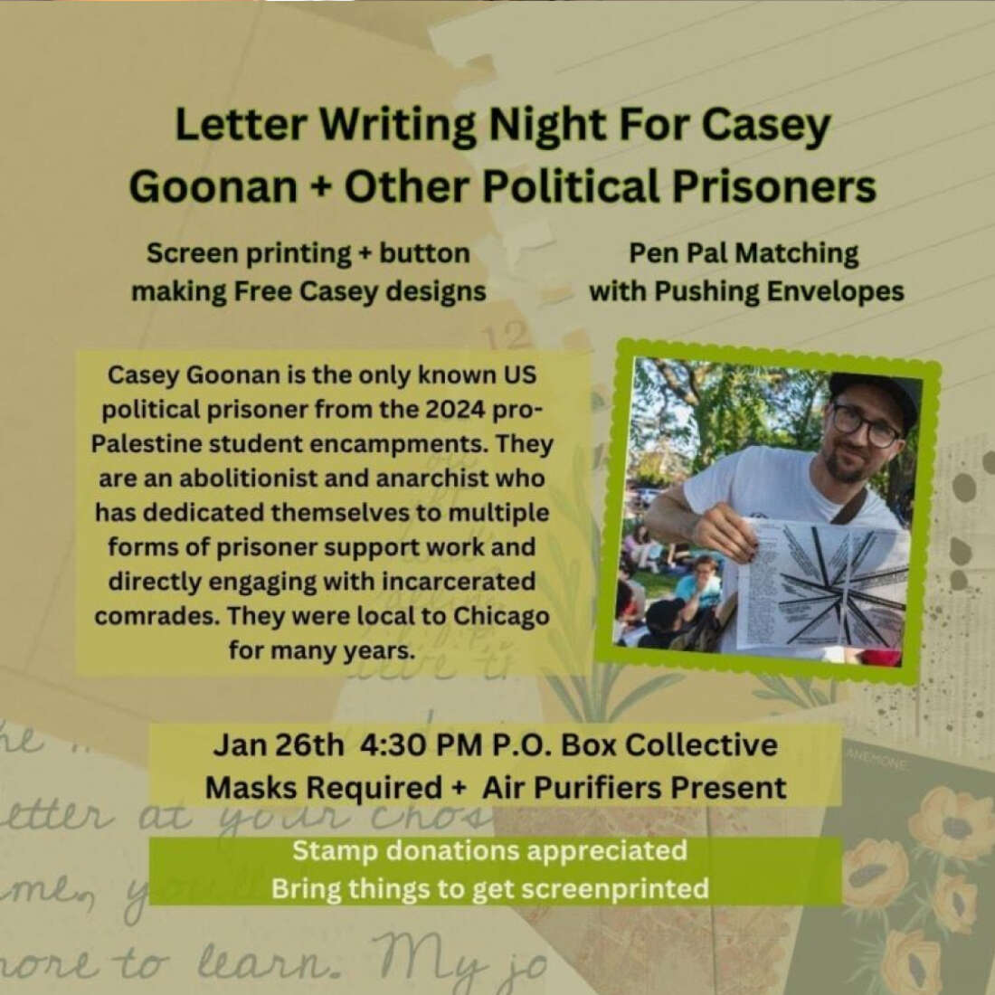 Letter Writing for Casey Goonan + Other Political Prisoners