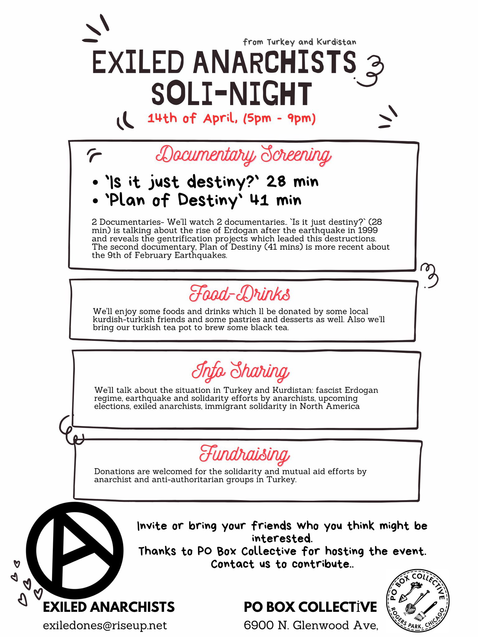 Soli-night Exiled Anarchists flyer